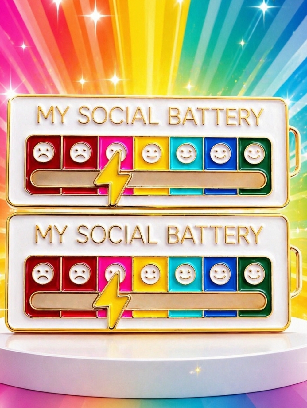 My Social Battery Enamel Pin Funny Introvert Mood Pin Set (Set of 2) White